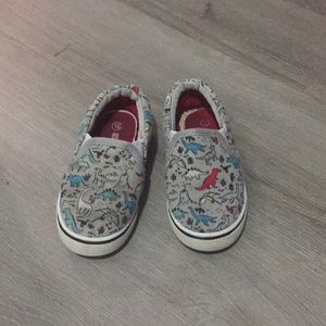 Toddler Dinosaur slip-on shoes.